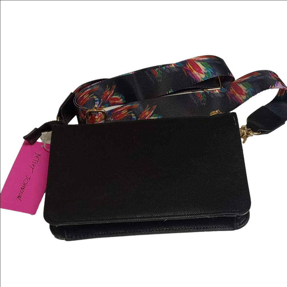 🆕 BETSEY JOHNSON "BIRDS OF PARADISE" BLACK CROSSBODY BAG WITH PULLOUT POUCH - Picture 12 of 15